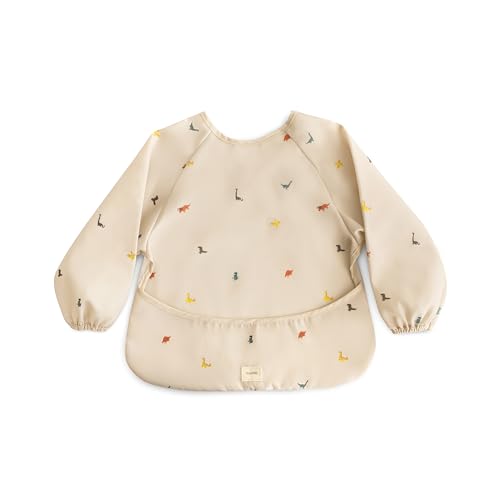 mushie Long Sleeve Baby Bib | Water Resistant Adjustable Fit - color: Dinos