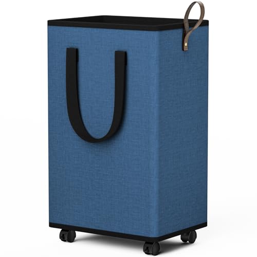 SpaceTrove Rolling Laundry Basket with Wheels, Laundry Hamper, 80L, Navy - color: Navy, size: 80L
