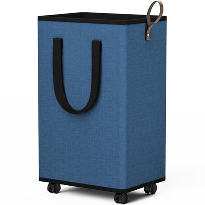 SpaceTrove Rolling Laundry Basket with Wheels, Laundry Hamper, 80L, Navy - color: Navy, size: 80L