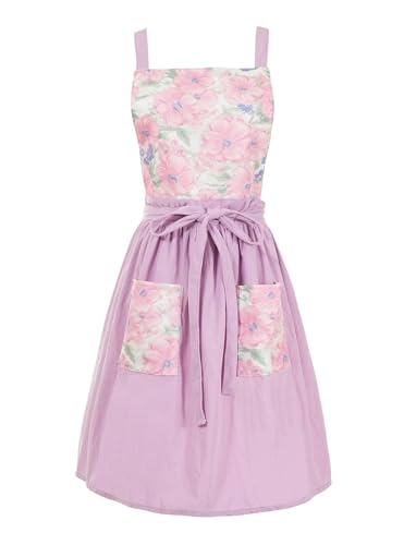 Pinknoke Vintage Pinafore Aprons for Women with Pockets for Kitchen - color: Pastel Purple