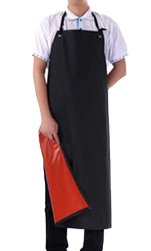 Waterproof Vinyl Apron, PVC Work Apron for Cleaning & Kitchen Use – Heavy Duty, Reusable Adjustable Apron - color: Black ＆red 43.3×29.5int, size: 43.3×29.5int