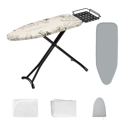 Ironing Board,Foldable Ironing Board Adjustable Height Compact Iron Board Thick Steel Tube Iron Board with Holder,Replacing Cloth Cover and Mini Handheld Gloves, Gift for Women(Leaf Print)