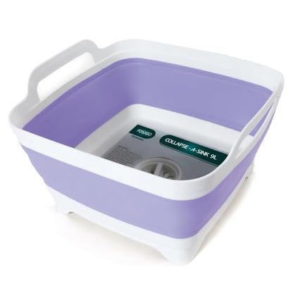 FOSJGO Collapsible Dish Basin with Drain Plug, Foldable Sink, 2.4 Gal (9L) - color: Purple