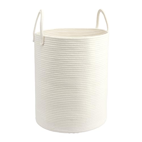 Woven Cotton Rope Laundry Basket, 15" x 20" Laundry Hamper, White - color: white, size: Regular