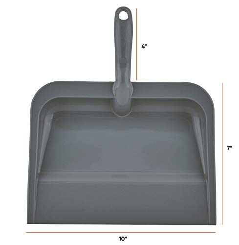 Superio Clip-On Dustpan with Rubber Lip - 10-inch Wide Durable Plastic Dust Pan with Comfort Grip Handle, (Plastic Dustpan, Grey) - color: Gray, size: 1 Pack