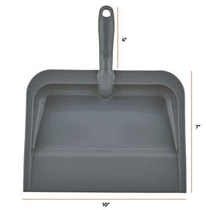 Superio Clip-On Dustpan with Rubber Lip - 10-inch Wide Durable Plastic Dust Pan with Comfort Grip Handle, (Plastic Dustpan, Grey) - color: Gray, size: 1 Pack
