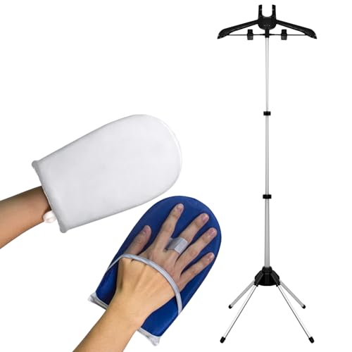 Clothes Steamer Stand Hanger with Steamer Ironing Glove for Steaming Clothes, Handheld Garment Steamer Rack with Grey Mini Handhelded Ironing Pad Board - color: Circle Gloves + Steamer Rack