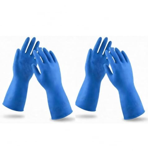LADWA 2 Pairs Non-Slip Household Cleaning Reusable Dishwashing Gloves for Kitchen Washing Dishes Bathroom Gardening & Home Tasks Flexible Long-lasting & Waterproof Gloves Perfect for Woman Men (Blue) - color: Blue, size: Pack of 2