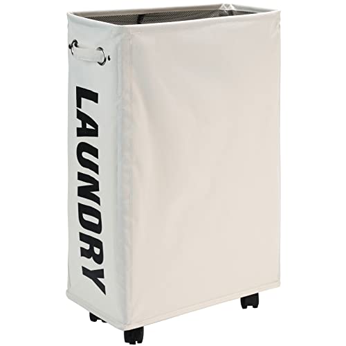 DOKEHOM 25" Slim Rolling Laundry Basket Hamper, Narrow on Wheels, Beige - color: Beige/M, size: Slim Plus 25"