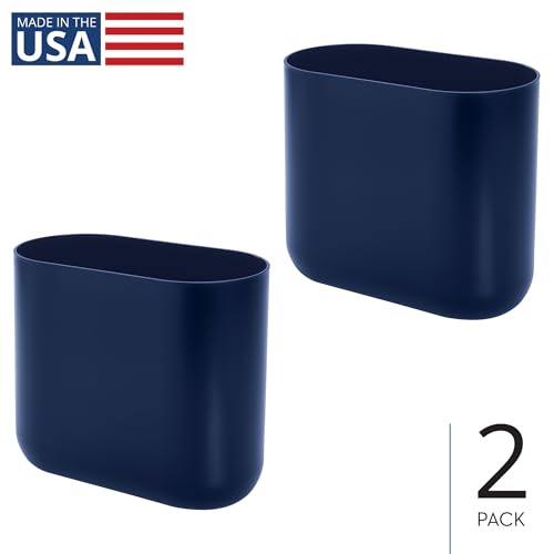 iDesign Small Slim Plastic Bathroom Trash Can, 2-Pack, Navy Blue - color: Navy, style: Pack of 2