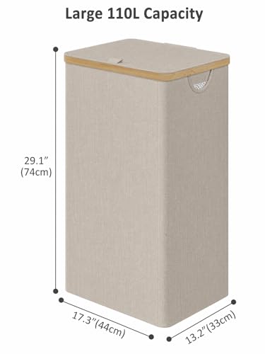 IEGrow Laundry Hamper with Lid,110L Laundry Basket with Mesh Bags,Oatmeal - color: Oatmeal, size: 110L