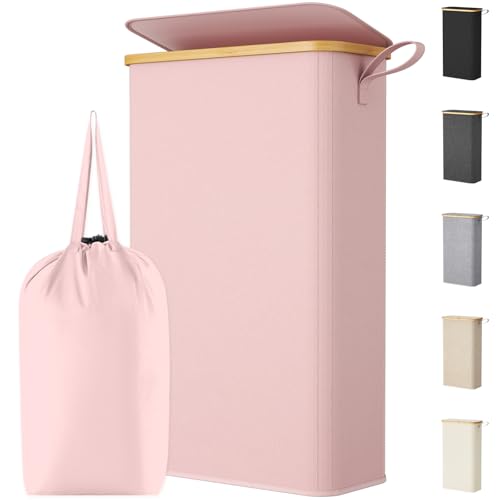 Lifewit 65L Slim Laundry Hamper with Lid and Removable Bag, Pink - color: Pink, size: 65L
