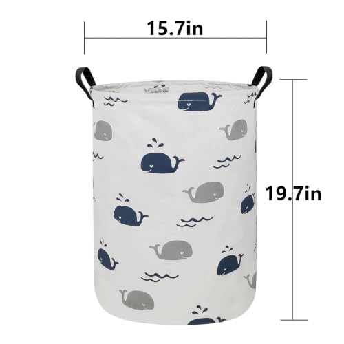 Foldable Waterproof Round Fabric Laundry Basket Home, Blue Cute Whale - color: Round-Blue Cute Whale