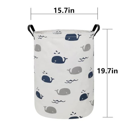 Foldable Waterproof Round Fabric Laundry Basket Home, Blue Cute Whale - color: Round-Blue Cute Whale