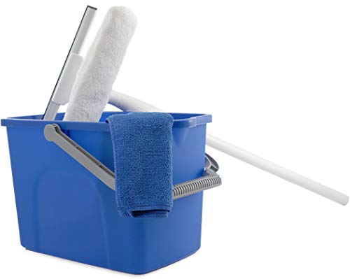 UNGER Window Washing Starter Kit with 2-in-1 10" Microfiber Combi, 3 ft Pole, Cloth, and Bucket + 32 oz Streak-Free EasyGlide Glass Cleaner Concentrate