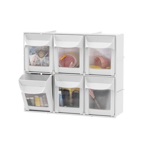 Simply Tidy 6-Drawer Tip-Out Storage Bin - Wall-Mountable & Stackable Clear Front Drawer Organizer for Beads, Buttons, Stickers & Small Craft Supplies, 1 Pack
