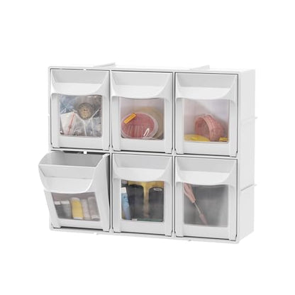 Simply Tidy 6-Drawer Tip-Out Storage Bin - Wall-Mountable & Stackable Clear Front Drawer Organizer for Beads, Buttons, Stickers & Small Craft Supplies, 1 Pack