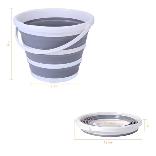 Car Collapsible Bucket, 10L 2.6 Gallon Foldable Portable Vehicle Folding Bucket, Universal Automotive Cleaning Bucket Accessories for Indoor Outdoor Car Washing Garden Camping (White/Gray) - color: White/Gray