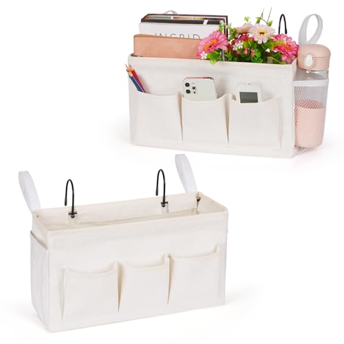 Lilithye Bedside Caddy, Bedside Storage Bag Hanging Organizer for Bunk Bed - color: 2pcs White
