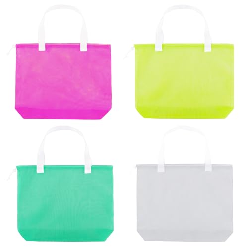 4PCS Large Mesh Beach Tote Bags With Drawstring For Swim,Travel,Poolside - color: White Handle(2)