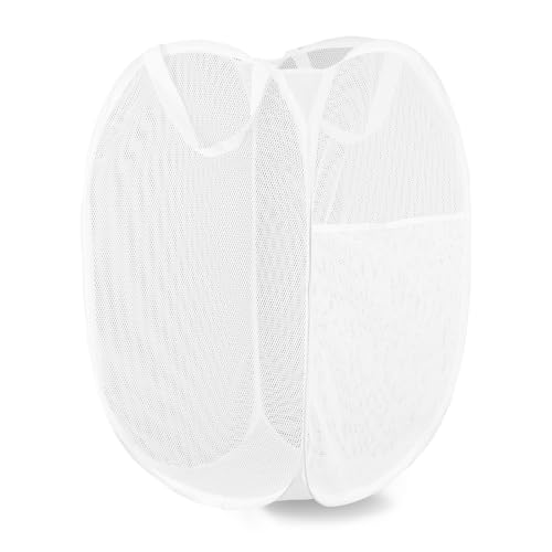 Pop Up Laundry Hamper, Mesh Laundry Basket Collapsible, Foldable Hamper for Travel and Storage (White) - color: White