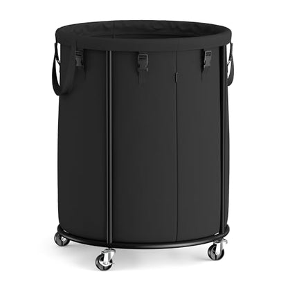 SONGMICS Laundry Basket with Wheels, Removable Liner Bag, 45 Gallon (170 L) - color: Ink Black, size: 170L-Rolling Round