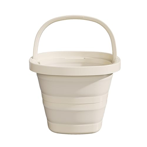 Collapsible Utility Bucket with Handle, 10L Sizes, Multi-Purpose for Foot Bath, Cleaning, Storage, Beige (Beige) - color: Beige-10l