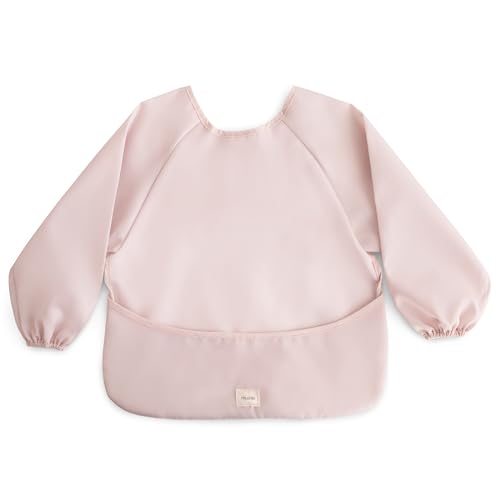 mushie Long Sleeve Baby Bib | Water Resistant Adjustable Fit - color: Blush