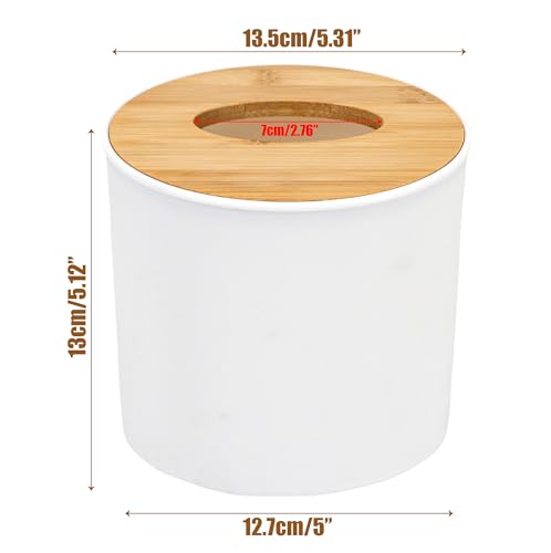 Bamboo Lid Round Tissue Holder Box 5x5'' – Decorative Toilet Paper Roll Dispenser & Dryer Sheet Case – Space-Saving Wood Organizer for Bathroom - for Paper Rolls Under 5 inches only