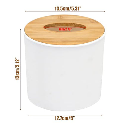 Bamboo Lid Round Tissue Holder Box 5x5'' – Decorative Toilet Paper Roll Dispenser & Dryer Sheet Case – Space-Saving Wood Organizer for Bathroom - for Paper Rolls Under 5 inches only