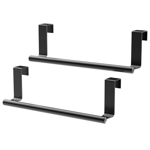 Towel Rack for Cabinet, Strong Steel Kitchen Over Cabinet Towel Bar Holder, 9" Wide - 2 Pack - Black - color: Black