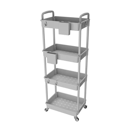 4 Tier Rolling Utility Cart with Handle,REBECAT Utility Cart Made of Multifunctional Storage Organizer Tool for Kitchen,Bathroom,Living Room,Office(Gray) - color: Gery