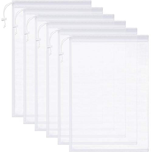 Frienda 6 Pieces Mesh Stuff Sack, 11 x 15 Inch Durable Nylon Mesh Drawstring Laundry Bag for Rinsing Beach Toys, Seashell Collecting, Mesh Bags and Travel (White) - color: White