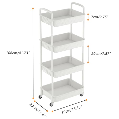MOYIPIN 4-Tier Plastic Rolling Utility Cart with Handle,White - color: White, size: 4-Tiers without cups