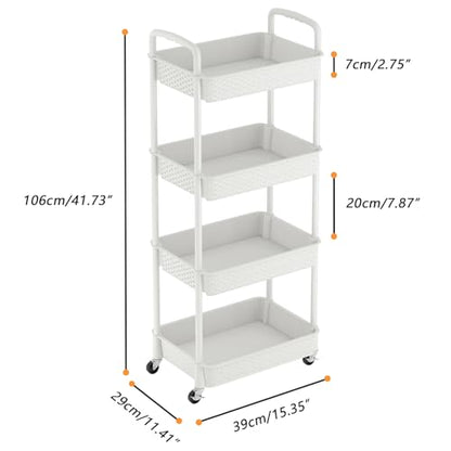 MOYIPIN 4-Tier Plastic Rolling Utility Cart with Handle,White - color: White, size: 4-Tiers without cups