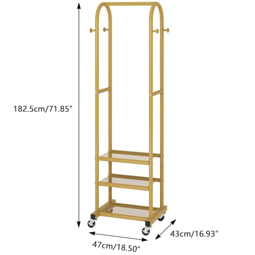 Kaitiemoo Clothing Rack, Mobile Garment Rack with Wheels & 3 Shelves, Gold - color: Gold