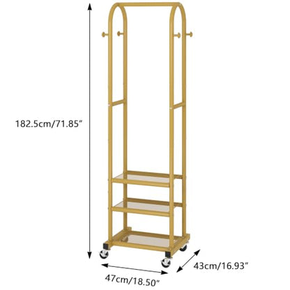 Kaitiemoo Clothing Rack, Mobile Garment Rack with Wheels & 3 Shelves, Gold - color: Gold