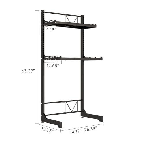 Carbon Steel Over Washer and Dryer Shelf, 2 Tier Bulkhead Laundry Room Storage and Organization Riser, Above Toilet Rack, (14.17“-25.59”) W*15.75 “D*63.39 ”H, Gray