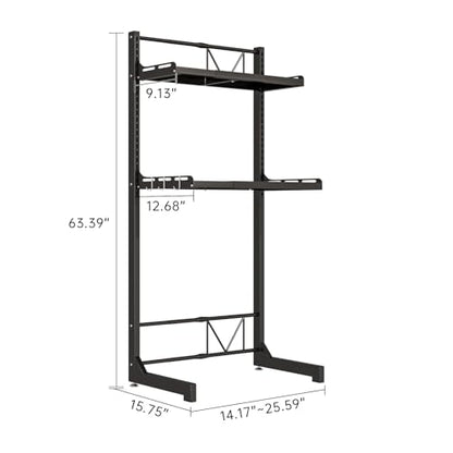Carbon Steel Over Washer and Dryer Shelf, 2 Tier Bulkhead Laundry Room Storage and Organization Riser, Above Toilet Rack, (14.17“-25.59”) W*15.75 “D*63.39 ”H, Gray