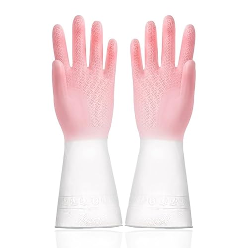 Transparent Waterproof Cleaning Gloves, Reusable Non-Slip Kitchen Dishwashing Gloves, Latex-Free, Comfortable Long Cuff For Household Chores, Dishwashing, And Daily Use, 1 Pairs Pink Large