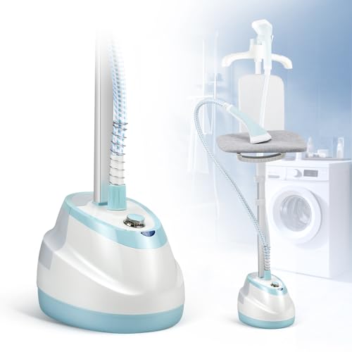 Garment Steamer for Clothes Standing Flat Hanging Ironing Suitable for All Fabric Types, Rapid Heats in 25s for 1 Hour Continuous Steam, with Garment Hanger, Ironing Board, Ironing Gloves