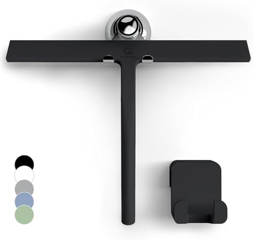 GÜTEWERK Silicone Shower Squeegee with 3-in-1 No-Drill Mount, Black, 11'' - color: Black, size: 11 Inches