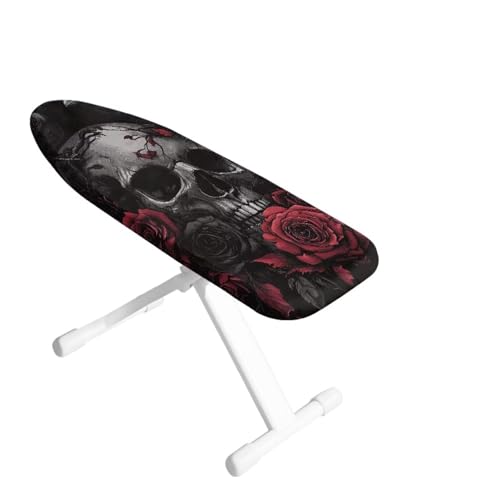 Skull Red Rose Pattern Ironing Board Cover - Anti Slip, Elastic Edge Stain Resistant Ironing Pad Cover, Tabletop Ironing Board Cover Only 14"x24" - color: Skull Red Rose Pattern