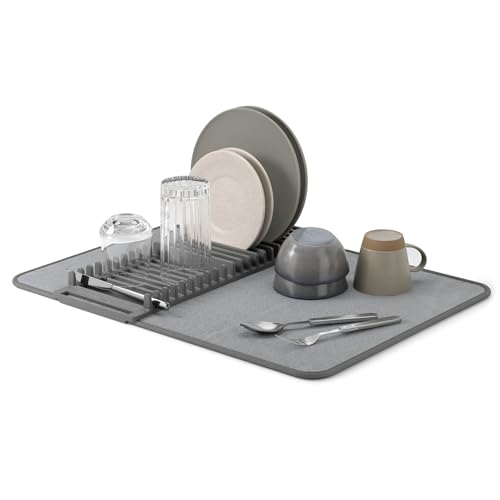 Umbra Udry Dish Drying Rack with Mat, Folds Flat for Storage, Dark Grey - color: Gray, size: 24" x 18"
