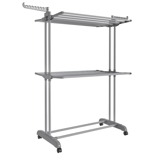 SONGMICS 3-Tier Clothes Drying Rack, Foldable, Rolling, 58.3-Inch Tall - color: Dove Gray, style: 3-Tier