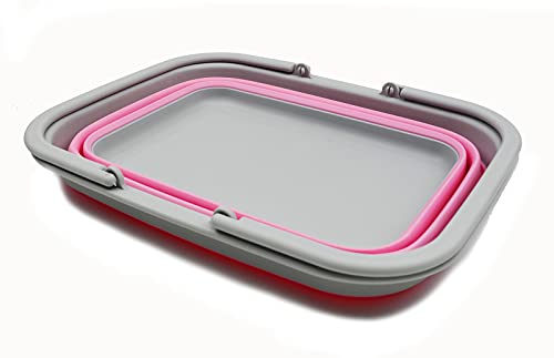 SAMMART 9.2L (2.37Gallon) Collapsible Tub with Handle - Portable Outdoor Picnic Basket/Crater - Foldable Shopping Bag - Space Saving Storage Container (1, Grey/Pink) - color: Grey/Pink