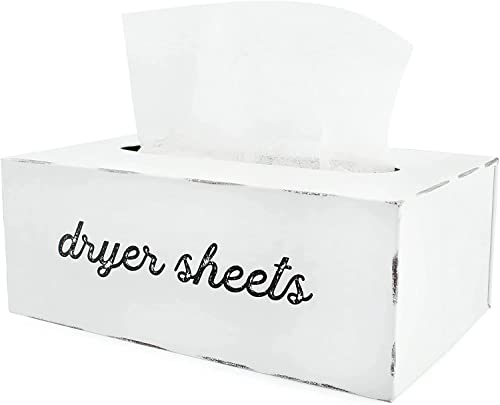 AuldHome Design Dryer Sheet Dispenser; Countertop Rustic White Fabric Softener Sheet Holder for Laundry Room - color: White