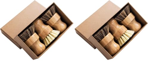 Palm Pot Brush- Bamboo Round 6 Packs Mini Dish Brush Natural Scrub Brush Durable Scrubber Cleaning Kit with Union Fiber and Tampico Fiber for Cleaning Pots, Pans and Vegetables - size: 3 Count (Pack of 2)