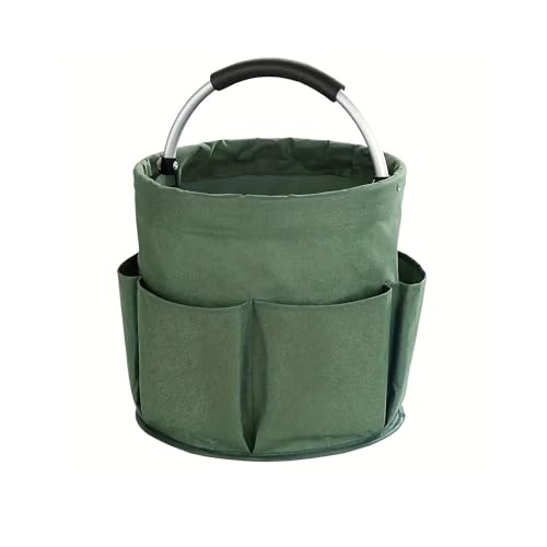 Portable Garden Tool Organizer Basket with 6 Pockets, Green Oxford Cloth Storage Tote with Comfortable Handle for Gardening, Picnic, Travel (Military green) - color: Military green