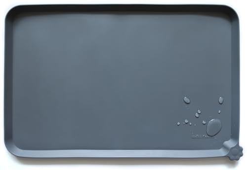 Hoki Found L Silicone Pet Food Mats - Non Slip Pet Dog Cat Bowl Mats - Gray - color: Gray, size: 22"L x 14"W